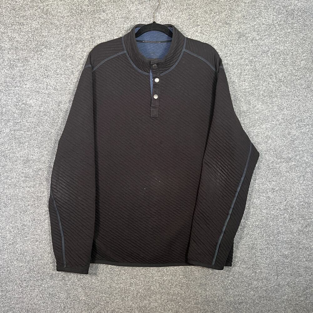 Tommy Bahama Sweater Mens XL Black Blue Reversible Pullover 1/4‎ Snap Long Slv
